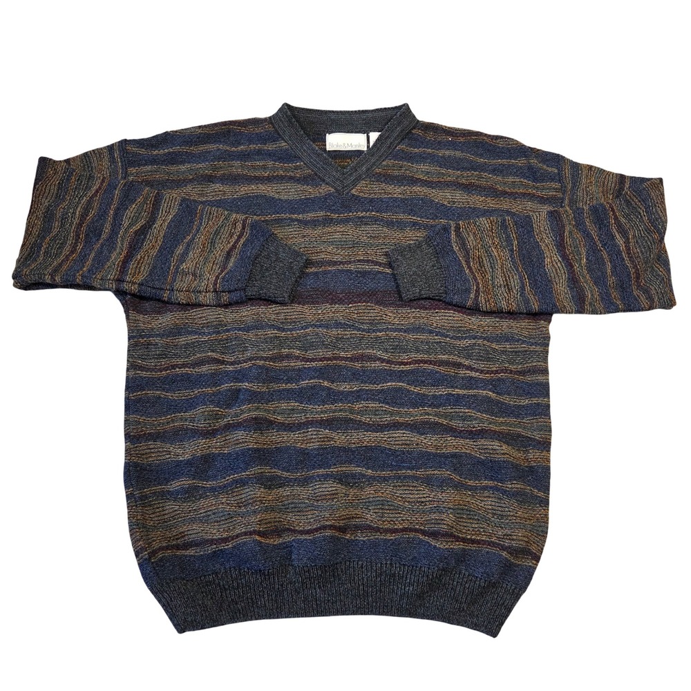 Blake & Manley Mens Striped Knit‎ Sweater L Chunky Retro Skater Grunge Punk